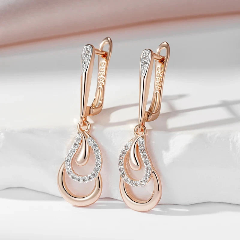 Luxury Long 585 Rose Golden Dangle Earrings For Women