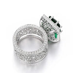 Square Green CZ Hollow Pattern Ring for Women