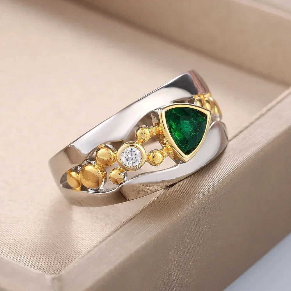 Triangular Green Stone Ring for Women