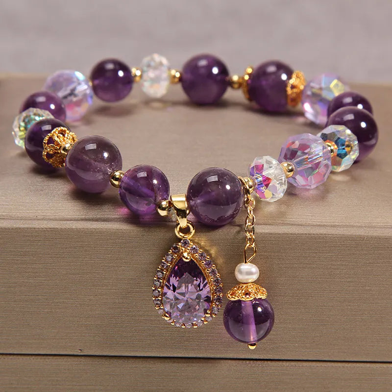 Love Pendant Beads Natural Amethyst BraceletPurple-2