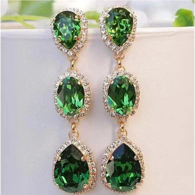 Luxury Green Crystal Drop Earrings – Women's Anniversary Gift