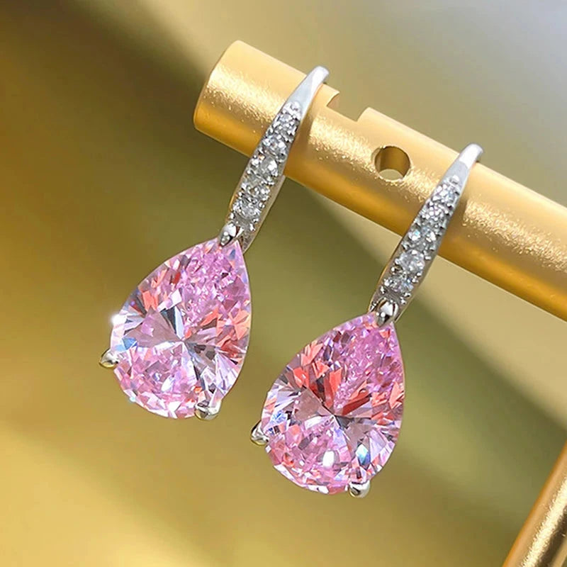 Sweet Pink/Yellow Zircon Dangle Earrings for Women