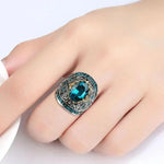 European & American Aquamarine Oval Gem Ring