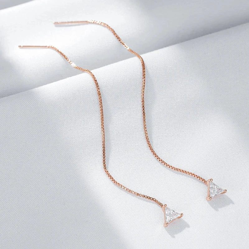 Luxury Rose Gold Natural Zircon Long Ear Wire Earrings for Women