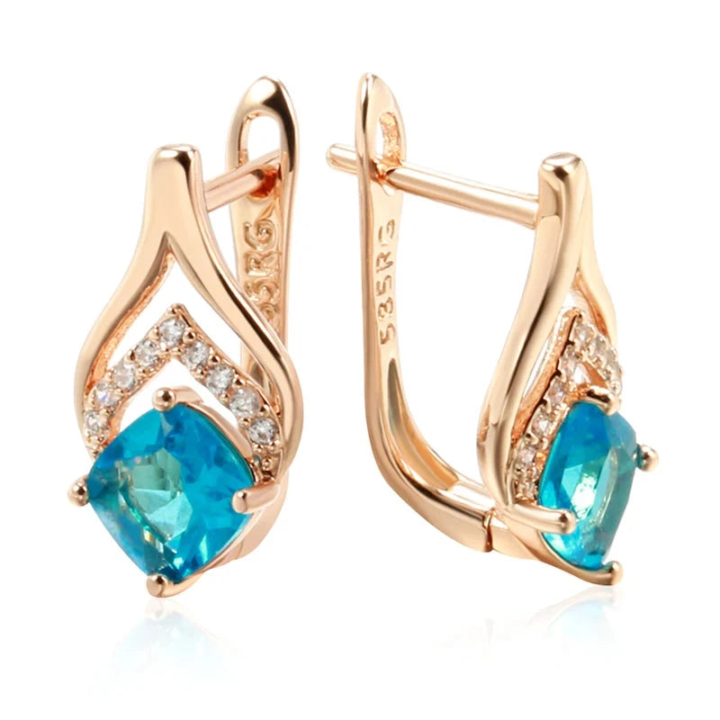 Rose Gold Square Blue Zircon Drop Earrings for WomenBlue