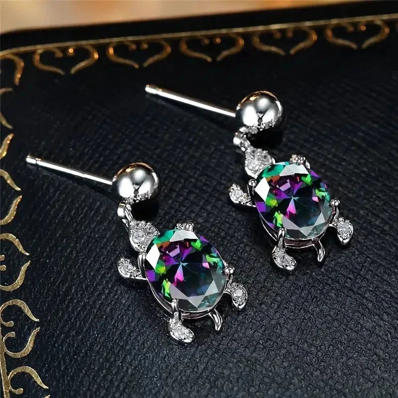 New Exquisite Multi-colored CZ Dangle Earrings for Women Special-interested Birthday Day Gift Wedding Party Trendy JewelryE2541