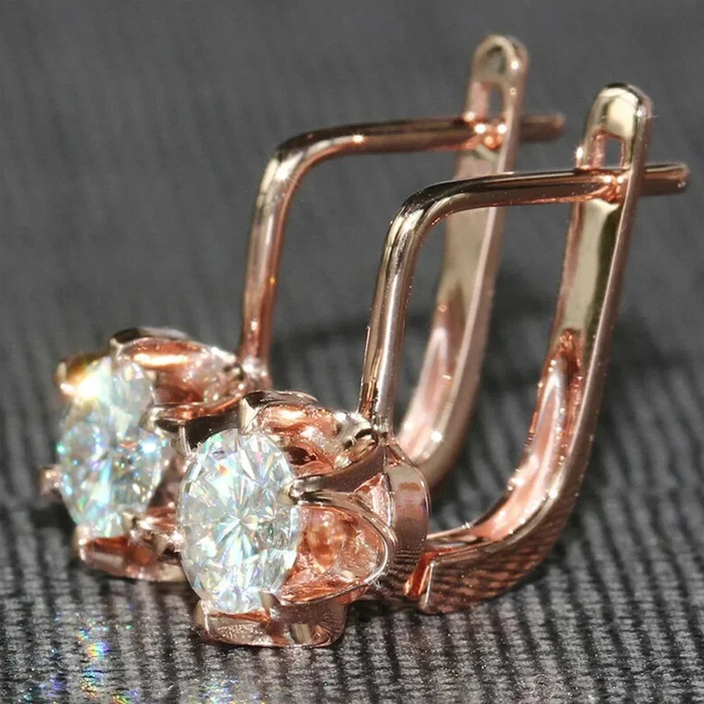 Luxury Inlaid CZ Rose Gold Flower Drop Hoop Earrings for Women