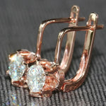 Luxury Inlaid CZ Rose Gold Flower Drop Hoop Earrings for Women