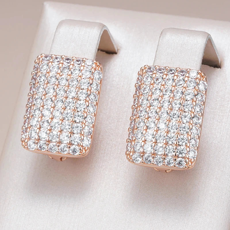 Rose Gold Square Natural Zircon Earrings for Women