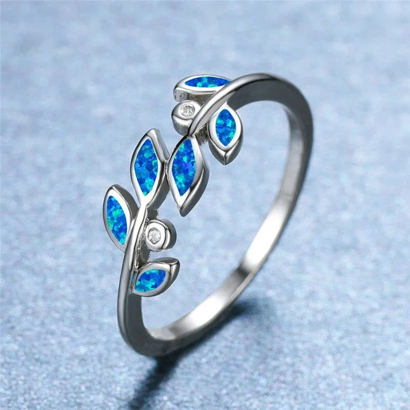 Blue Fire Leaf Ring for Women