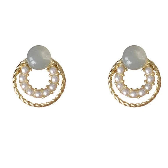 Imitation Pearl Circles Tiny Stud Earrings for Women