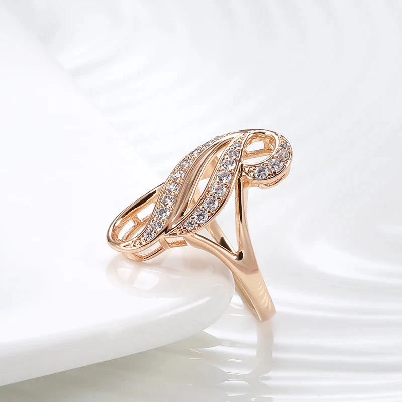 Luxury Fashion Natural Zircon Big Ring For Women 585 Rose Gold
