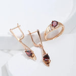 Rose Gold Teardrop Red Natural Zircon Rings For Women