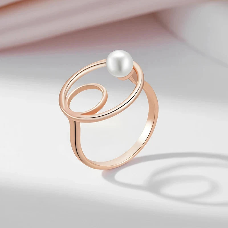 Pearl Round Rings For Women 585 Rose Gold