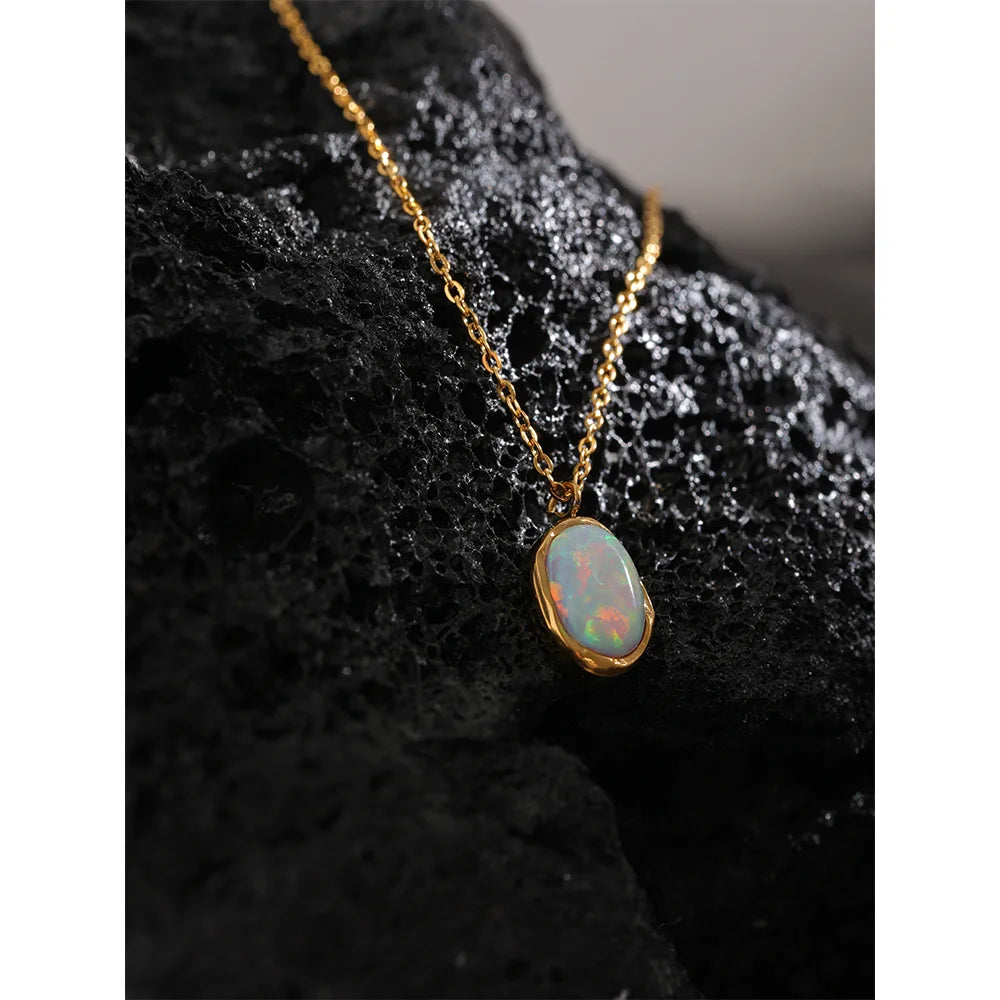 Exquisite Stylish Processed Opal Stone Minimalist Small Chic Pendant Necklace