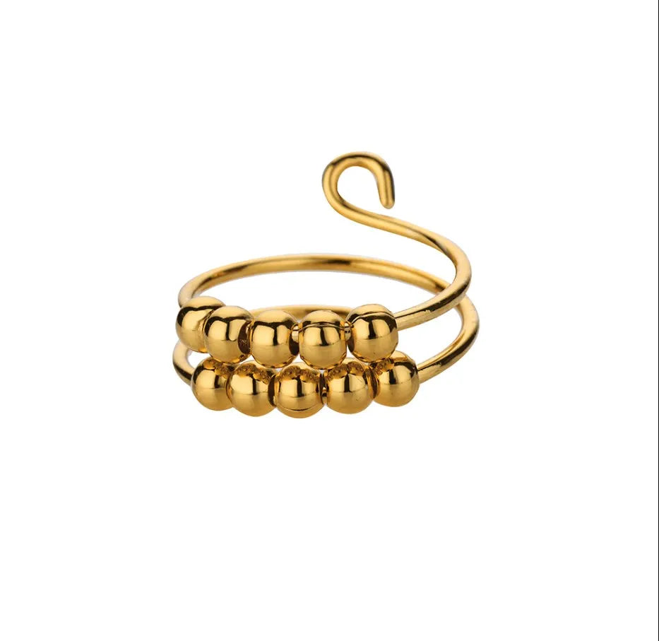 Anxiety Ring for Women - Bead Spinner Fidget Ring, Adjustable Stainless Steel