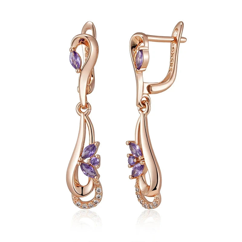 585 Rose Gold Purple Natural Zirconia Vintage Long Earrings For WomenROSE GOLD COLORCHINA