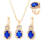 3Pcs Silver Oval Cut Cubic Zirconia Necklace Earrings Rings SetBlue