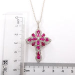 Big Cross Ruby and Tanzanite 925 Sterling Silver Pendant NecklaceNecklace