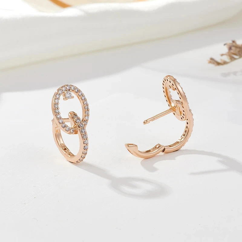 Shiny Natural Zircon Pierced Earrings For Women 585 Rose Gold