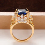 Dark Blue CZ Dazzling Flower Design Ring for Women