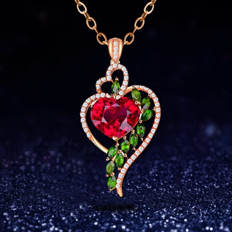 Ruby Peach Heart NecklaceNecklacerose gold