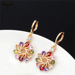 Luxury Crystal Zircon Flower Copper Dangle Earrings Women