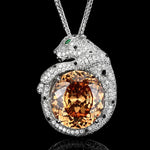 Women's Ruby Topaz Aquamarine Leopard Pendant Necklace Fine JewelryOrange45 cm