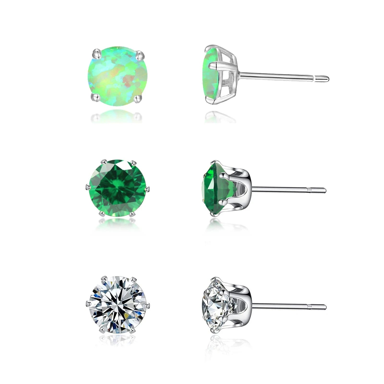 3 Pairs of Red Opal Stone Stud EarringsOT206