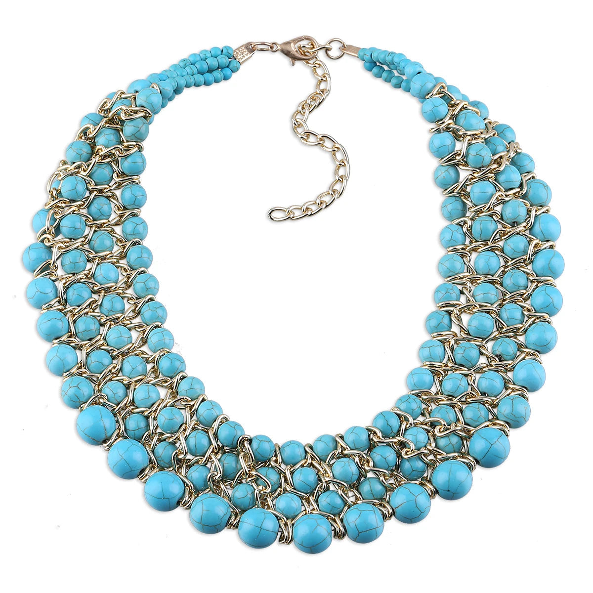 Turquoise Stands Weaving Statement Necklace for WomenBlue