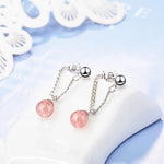 Elegant Round Natural Garnet Stone 925 Silver Needle Lady Tassel Stud EarringPink