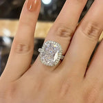 Fashion Female Rings 925 Sterling Silver Shining Big Square 4 Claw Inlaid Zircon Rings for Women Banquet Wedding Jewelry Gift8c1