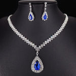 Luxury Blue Rhinestone Silver Plated Necklace Earrings Set FashionSILVER PLATED