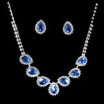 Luxury Blue Rhinestone Silver Plated Necklace Earrings Set FashionAntique Silver Plated