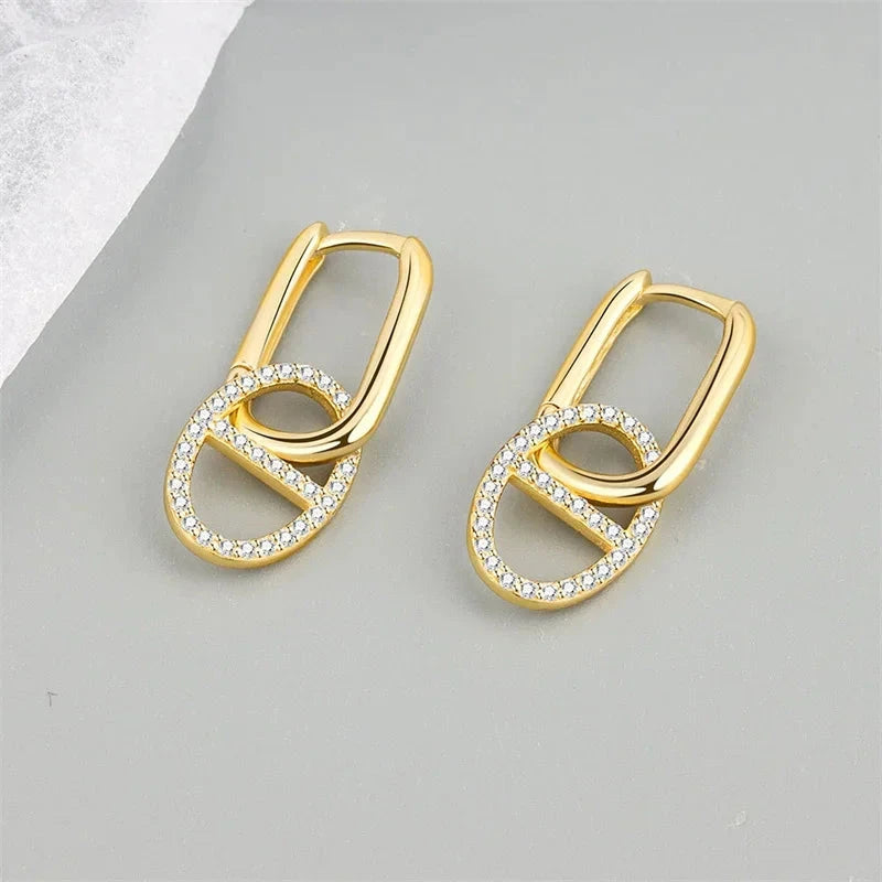 Double Loop Geometric Zircon Earrings for WomenE1058