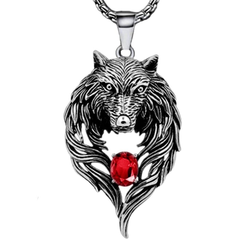 Ruby Wolf Head NecklaceNecklace