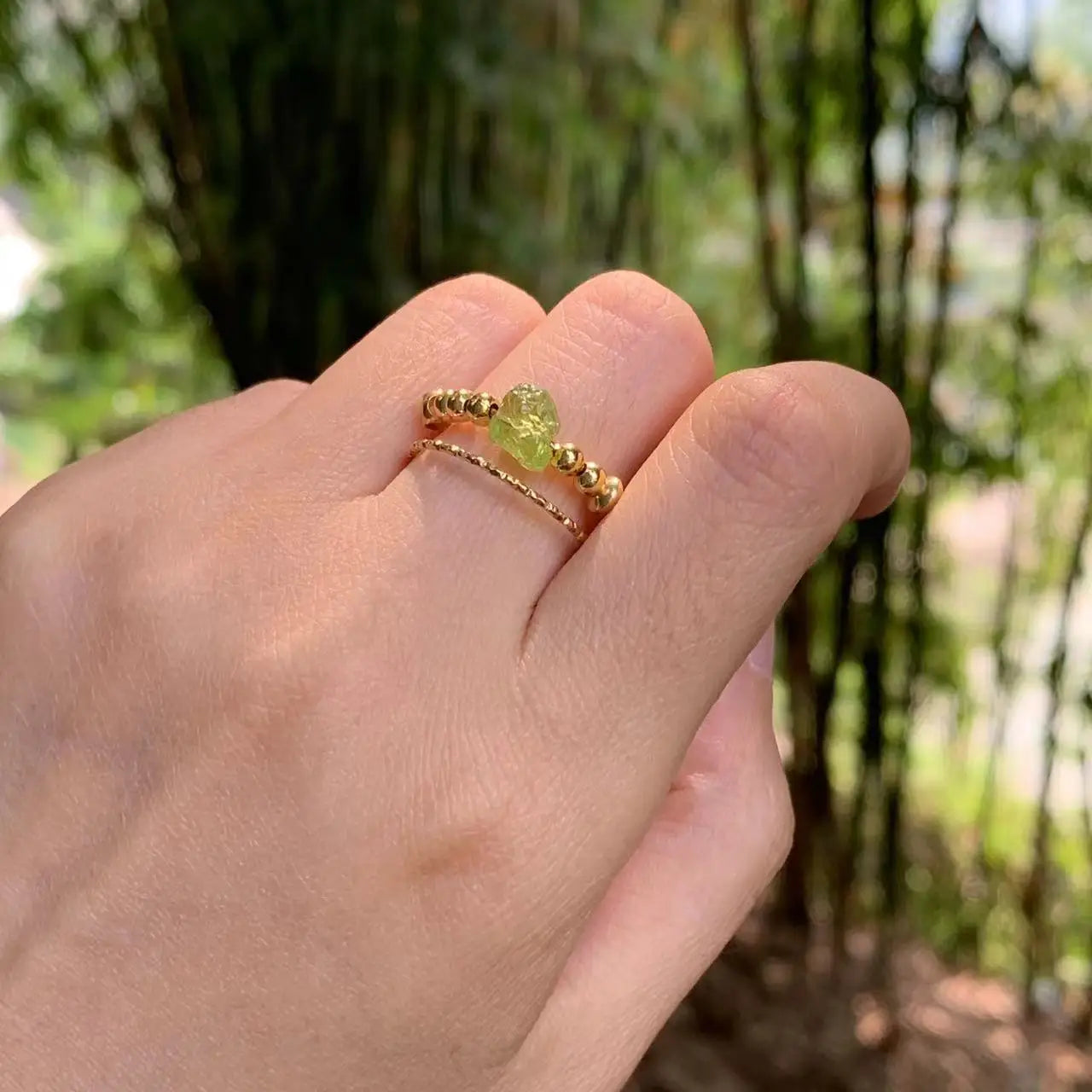 Vintage Natural Peridot Ring For Women 18K Gold Stainless Steel Simple Fine Jewelry Stone