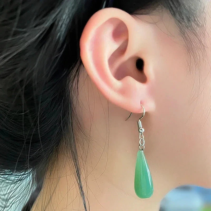 Natural Stone Dangle Earrings For Women Drop Pendant Apatite Speckled Stone Stainless Steel Earrings Wedding Jewelry WholesaleGreen Aventurine