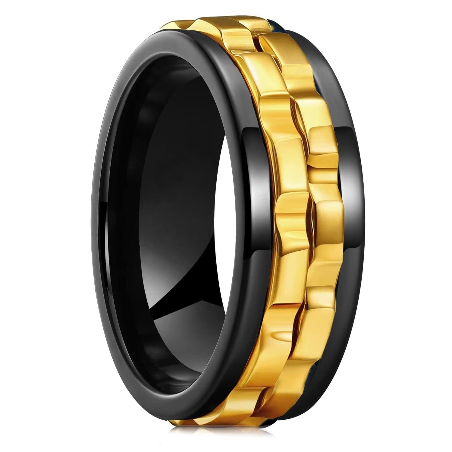 Titanium Steel Rotating Fidget Ring For MenMen's Ring9Black Gold