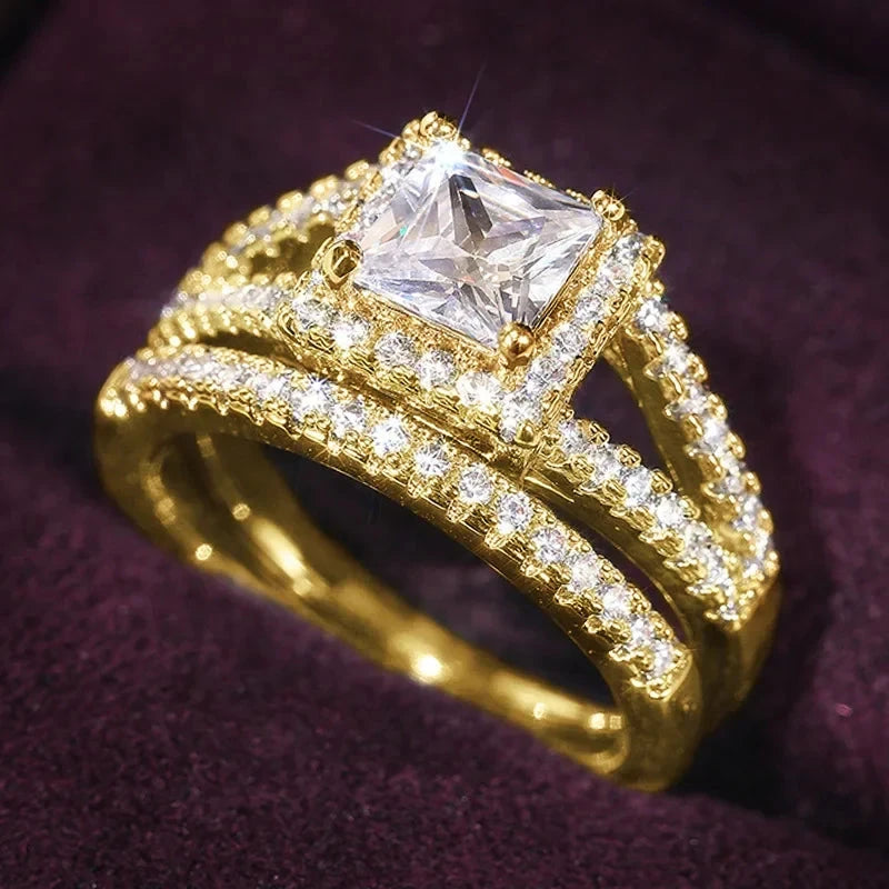 2025 Geometric Zirconia Ring Set – Elegant Wedding & Evening Jewelry