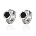 Elegant Roman Numeral Hoop Earrings – White Shell & Black EnamelSilver Black