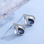 925 Silver Needle Japanese Water Drop Sapphire Flower Earrings