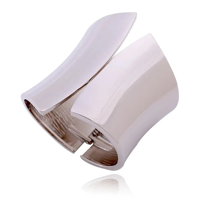 Wide Asymmetric Punk Bangle – Steampunk Femme JewelryS041 Smooth Silver