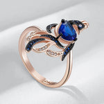 Blue Natural Zircon Bird Ring For Women Unique 585 Rose Gold and Black Gold