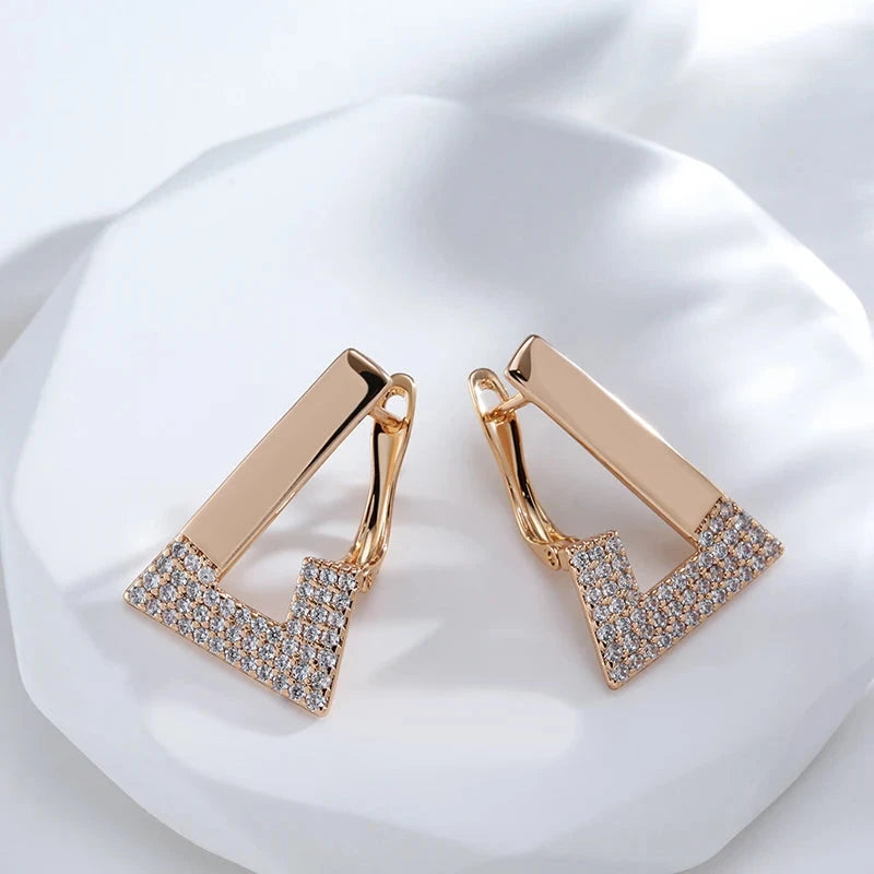 585 Rose Gold Geometric Cubic Zirconia Earrings for Women