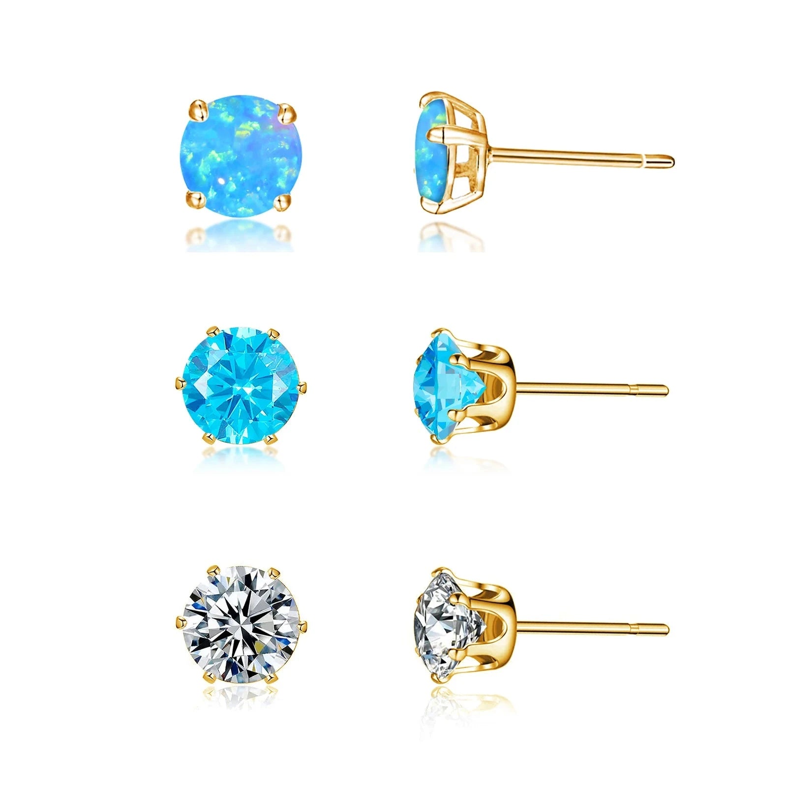 3 Pairs of Red Opal Stone Stud EarringsOT207