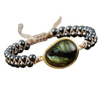 Gothic Couples Natural Stone Hematite Labradorite Beads Braided Handmade Friendship Cuff Bracelet Dropshipping Lovers JewelryHematite17cm