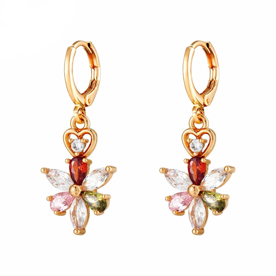 Cute Colorful Crystal Flower Hoop Earrings for WomenCopper Earrings 1CHINA