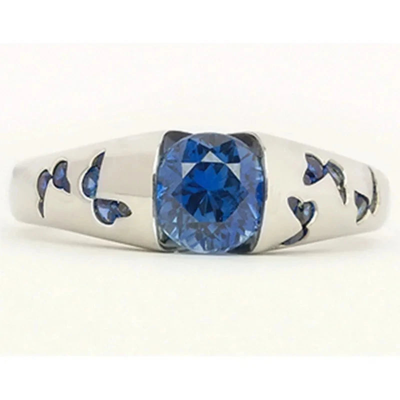 Butterfly Ring Silver Color Inlaid White Stone for Women