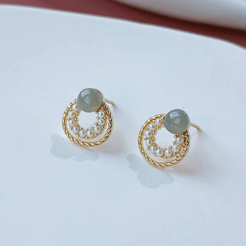 Imitation Pearl Circles Tiny Stud Earrings for Women